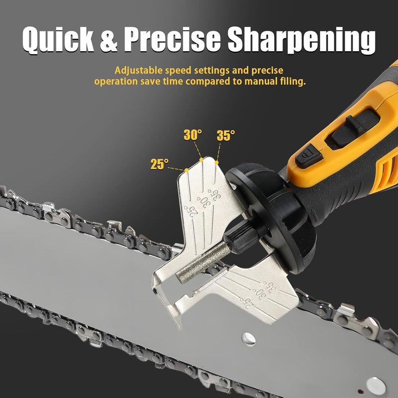 CUBEWAY Cordless Chainsaw Sharpener Kit - Portable 8V Chain Saw Sharpener Tool with 4 Diamond Wheels & Angle Attachment, Variable Speeds, Safety Lock, Hang Ring - Ideal for All Chainsaw Chains - Image 4